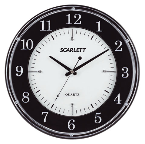 Часы настенные ход плавный, офисные Scarlett SC-55DC, круглые, 34,9*34,9*4,7, бел/черн. рамка