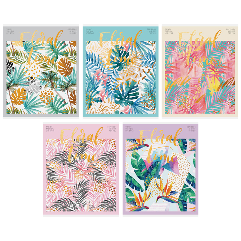 Тетрадь 48л., А5, клетка ArtSpace "Цветы. Tropical floral", тиснение фольгой