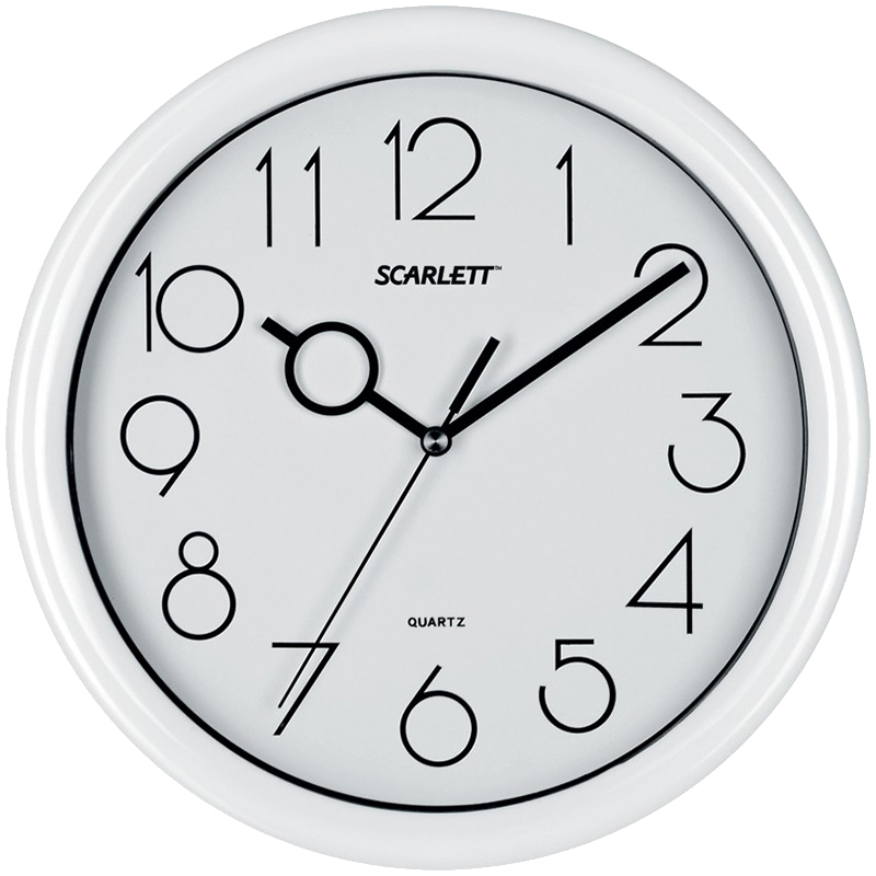 Часы настенные ход плавный, офисные Scarlett SC-09D, круглые, 25,5*25,5*4,6, белая рамка