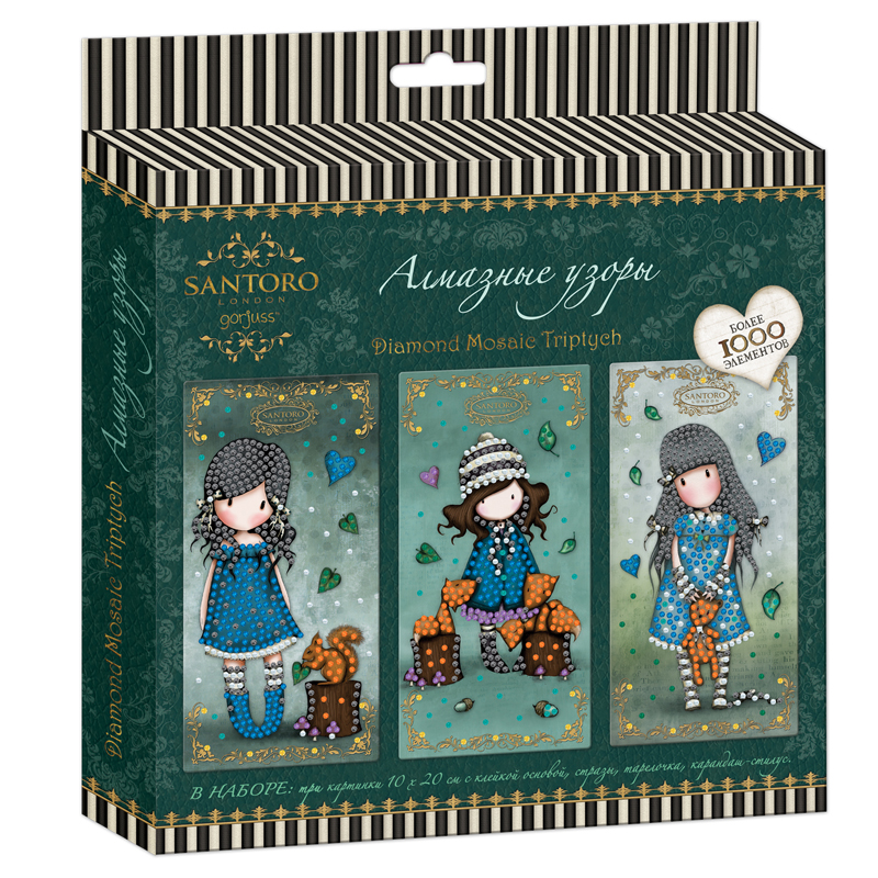 Алмазная мозаика Origami "Алмазные узоры. Триптих. Santoro", 3 картинки 10*20см, европодвес
