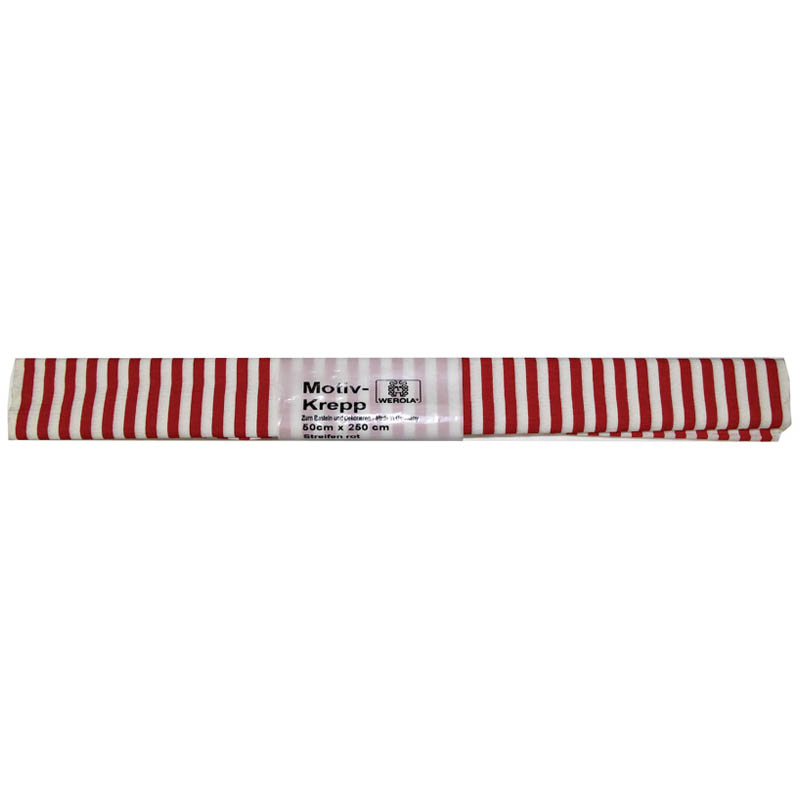 Бумага крепированная Werola, 50*250см, 35г/м2, растяжение 35%, полосы красные на белом, в рулоне