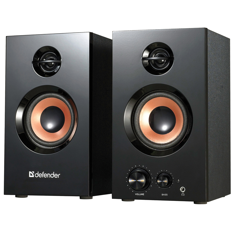 Колонки Defender Aurora S20, 2*10W, деревянный корпус, рег. громк. черный