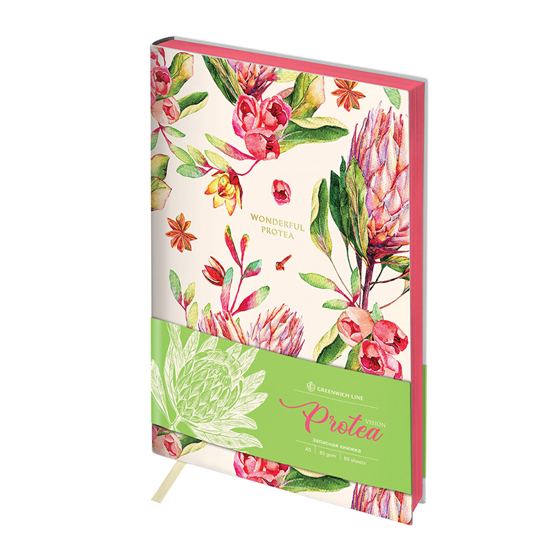 Записная книжка А5 80л. ЛАЙТ, кожзам, Greenwich Line "Vision. Protea", тон. блок, цв. срез