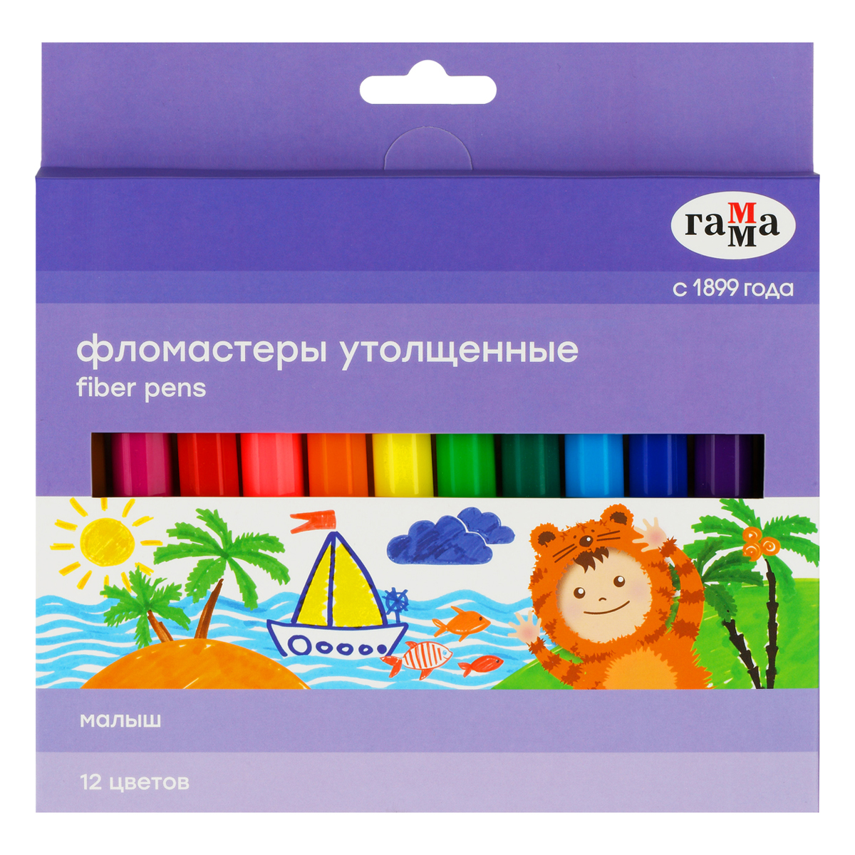 УЦЕНКА - Фломастеры Гамма "Малыш", 12цв., утолщенные, смываемые, картон. упак., европодвес (осн 356546)