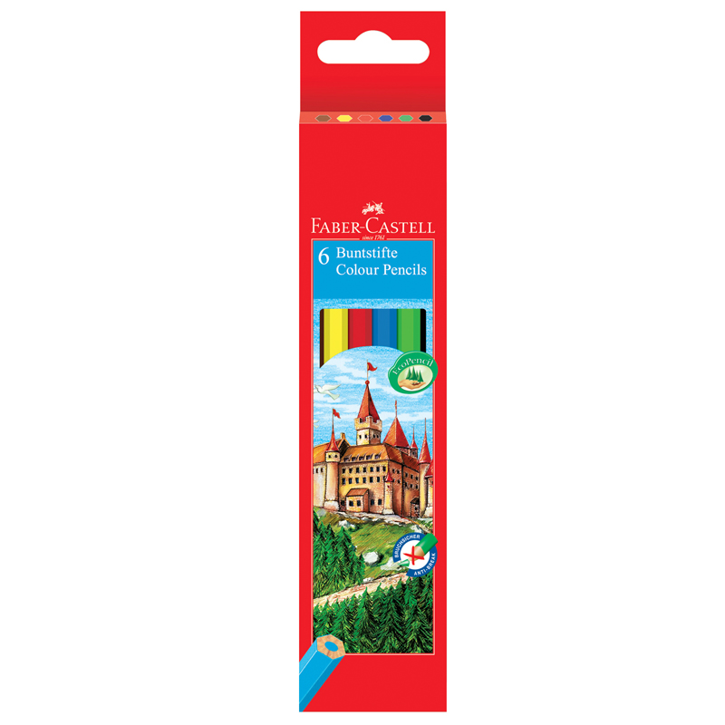 Карандаши цветные Faber-Castell, 06цв., заточен., картон, европодвес