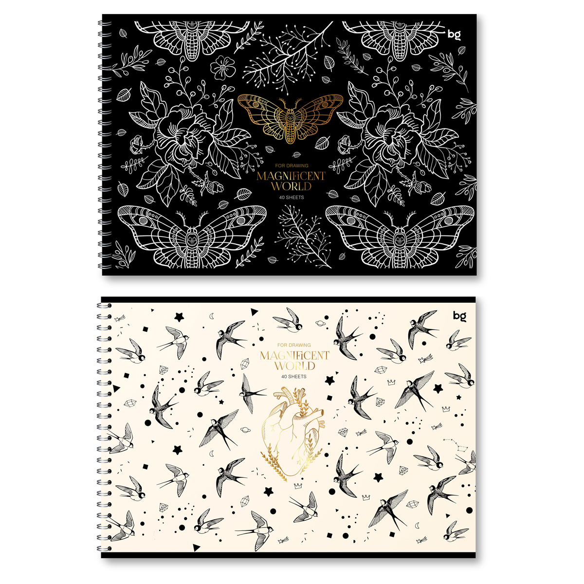 Альбом для рисования 40л., А4, на гребне BG "Magnificent", матовая ламинация, тиснение фольгой