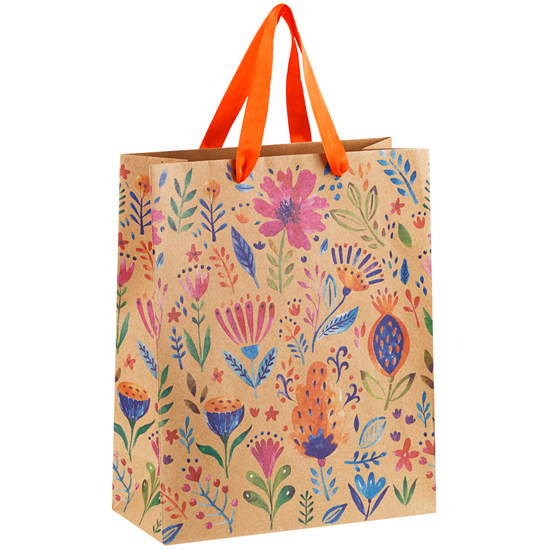Пакет подарочный 26*32*12см MESHU "Bright flowers", крафт