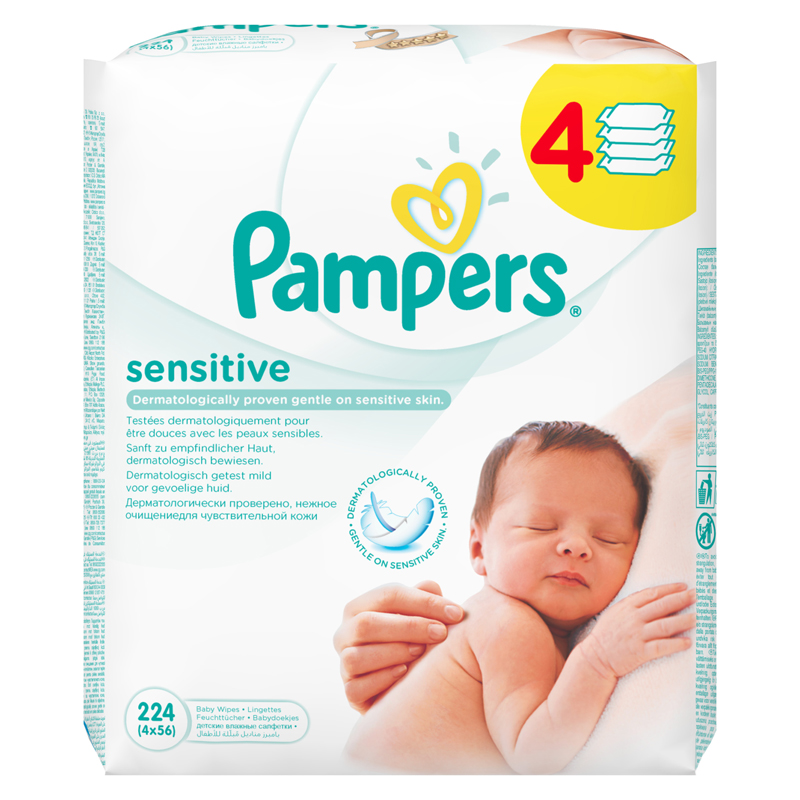 Салфетки влажные Pampers "Sensitive", 56шт., детские сменный блок, 4*56шт. (ПОД ЗАКАЗ)
