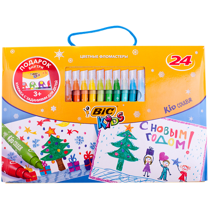 Фломастеры Bic "Kid Couleur", 24цв., картон, европодвес, новогодняя упаковка