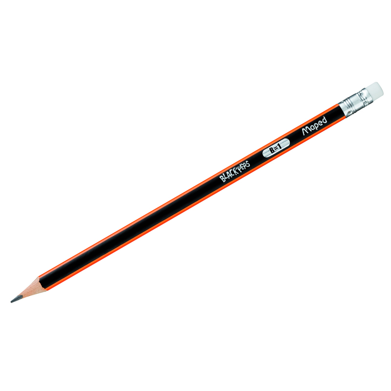 Карандаш ч/г Maped "Black Pep s" B, с ластиком, трехгранный, заточен.