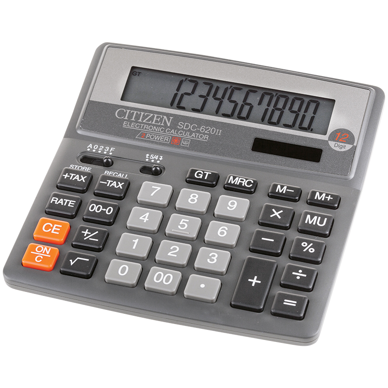 Калькулятор настольный Citizen SDC-620II, 12 разр., двойное питание, 156*159*32мм, серый