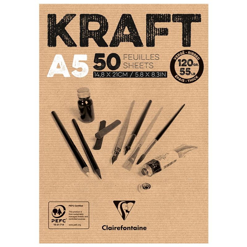 Скетчбук - блокнот 50л., А5 Clairefontaine на склейке, верже, крафт, 120г/м2