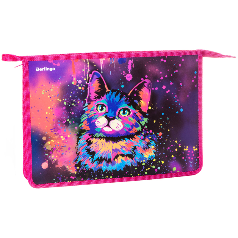 Папка для тетрадей 1 отделение, А4 Berlingo "Neon Cat", 340*245*40мм, пластик, на молнии