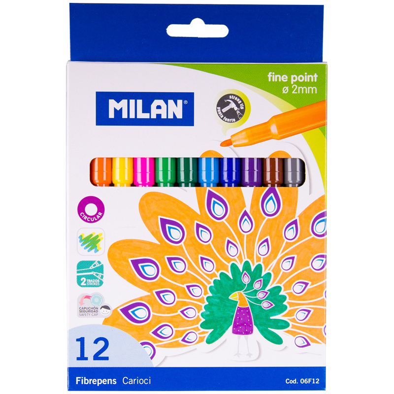 Фломастеры Milan, 12цв., смываемые, картон, европодвес