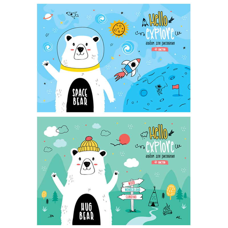 Альбом для рисования 40л., А4, на склейке ArtSpace "Рисунки. Bear hug"