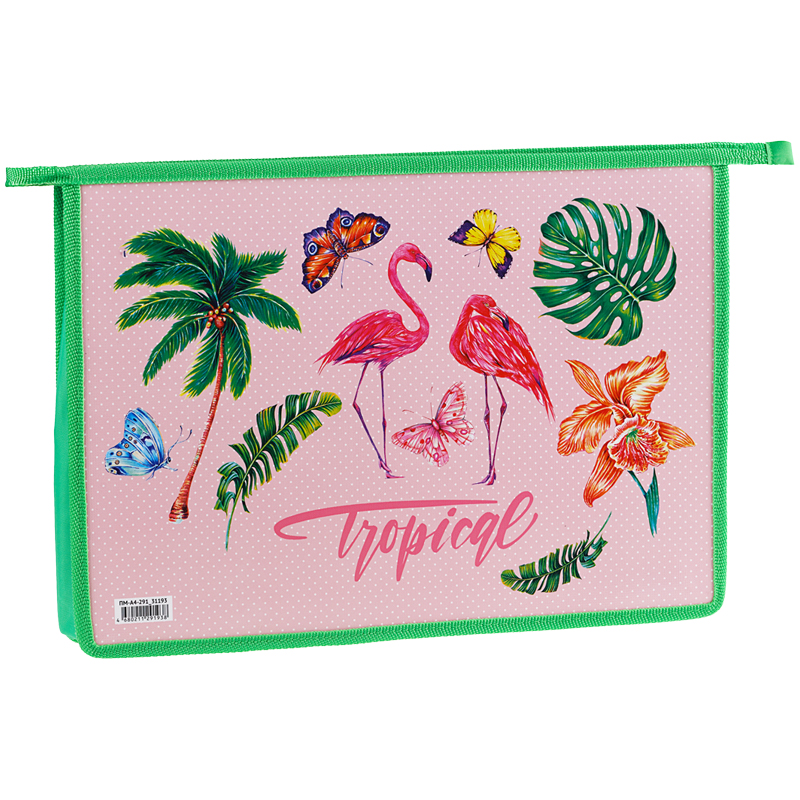 Папка для тетрадей 1 отделение, А4, ArtSpace "Tropical", ламинированный картон,  на молнии