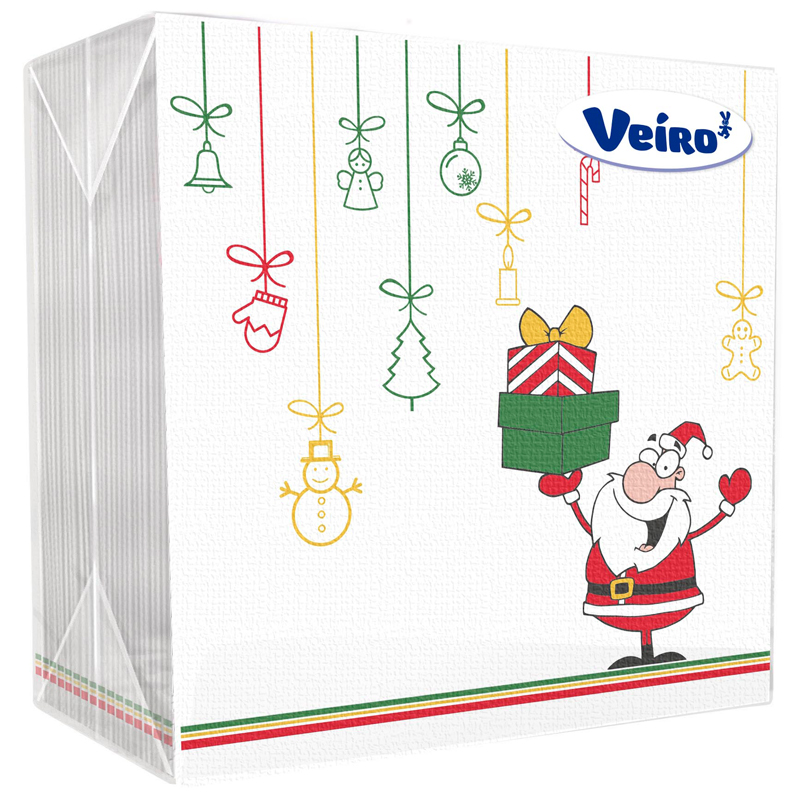 Салфетки бумажные Veiro "Зима. Санта", 1 слойн., 24*24см, цветные, 50шт.