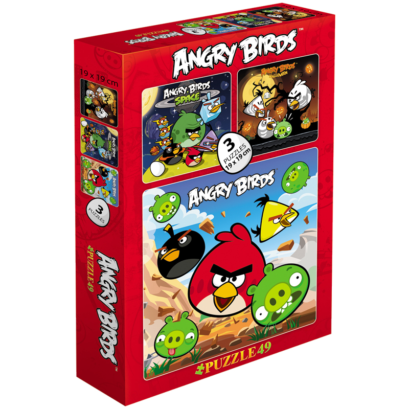 Пазл   49 эл. Hatber  190*190мм "Angry birds" , 3 картинки в 1 коробке