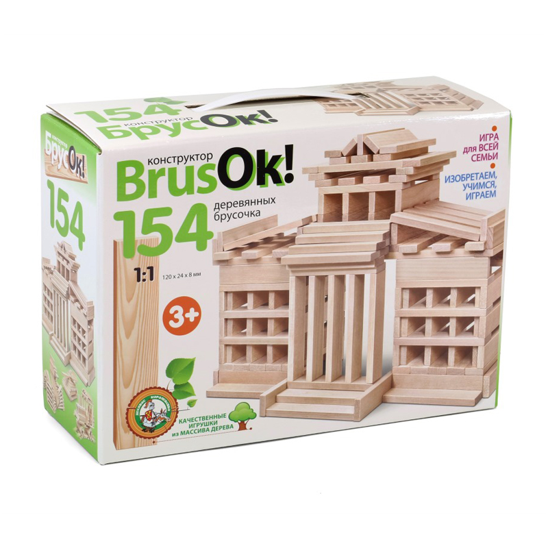 УЦЕНКА - Конструктор деревянный BrusOк 154 эл, картонная коробка
