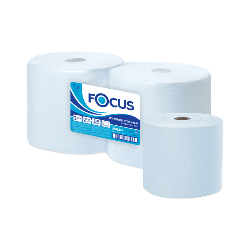 Протирочная бумага в рулонах Focus Jumbo 2-слойная, 350м/рул, 33*35см, голубой