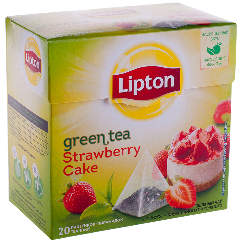 Чай Lipton "Strawberry Cake", зеленый, 20 пакетиков-пирамидок по 1,6г