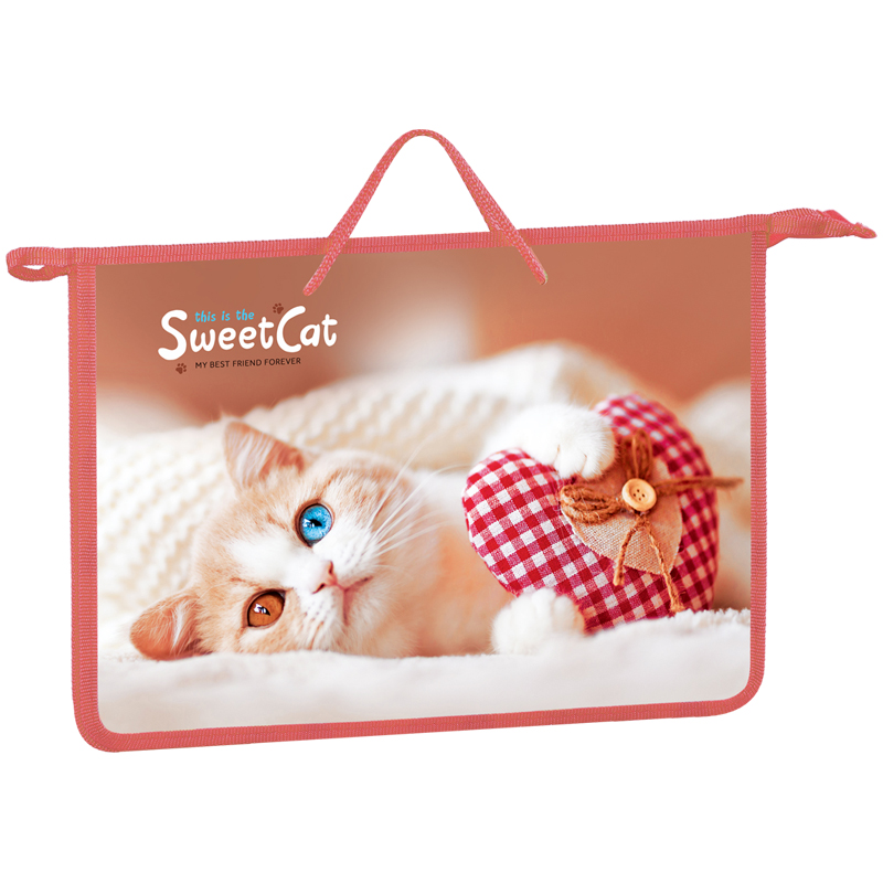 Папка с ручками А4 ArtSpace "Sweet cat", пластик, на молнии, 75мм