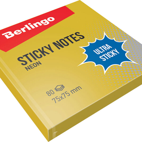 Самоклеящийся блок Berlingo "Ultra Sticky", 75*75мм, 80л., золотой неон