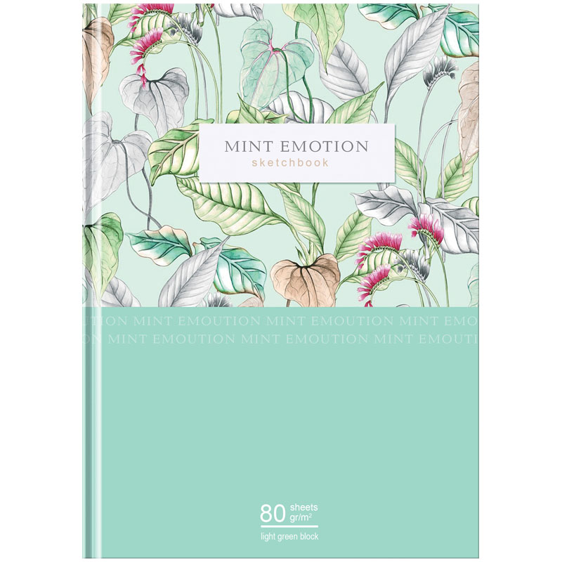 Скетчбук 80л., А5 BG "Mint emotion", 7БЦ, матовая ламинация, салатовый блок, 80г/м2