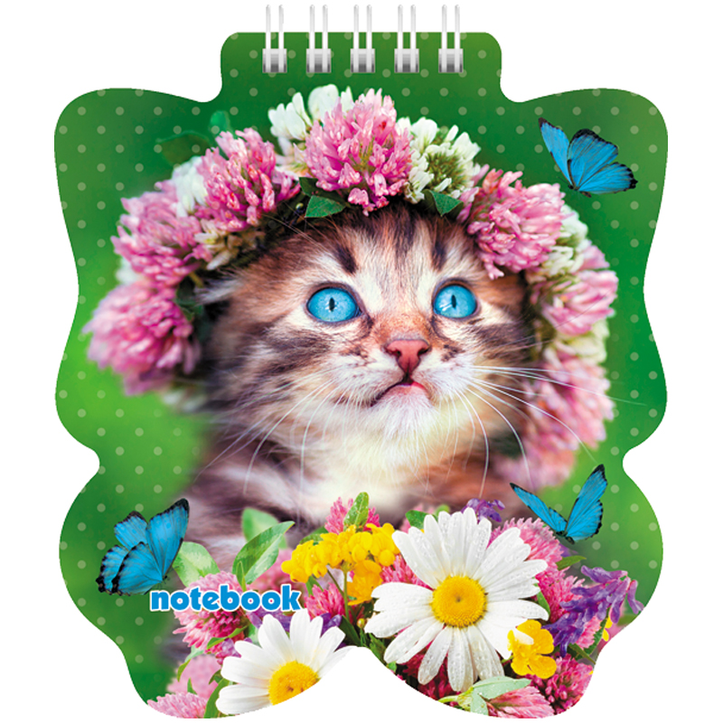 Блокнот А6 60л. на гребне "Котенок в веночке", с фигурной высечкой