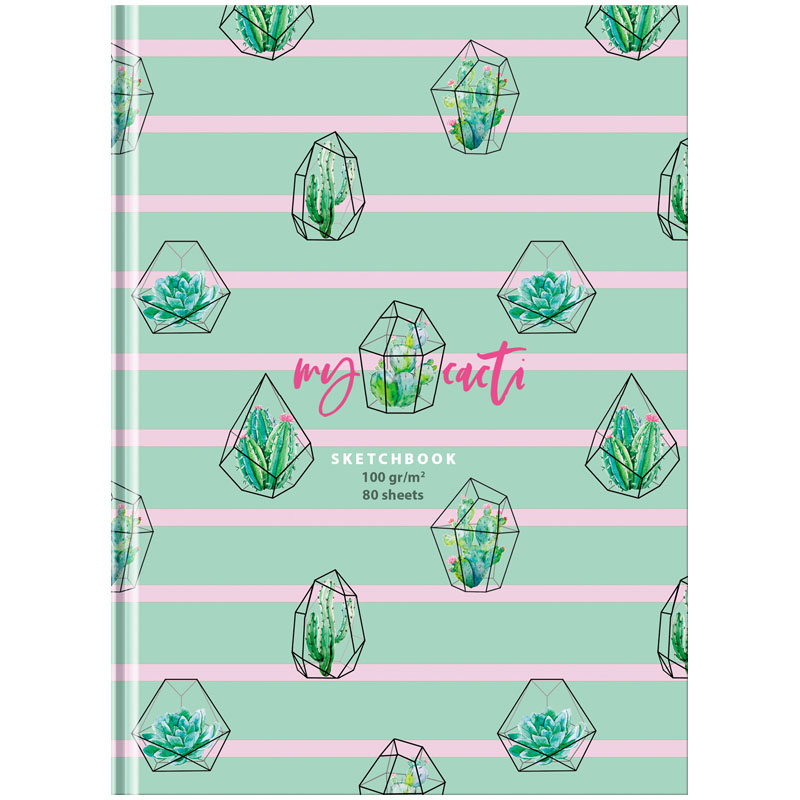 Скетчбук 80л., А5 BG "Мои кактусы", 7БЦ, матовая ламинация, 100г/м2