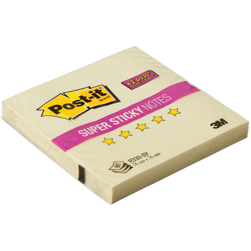 Самоклеящийся блок Post-it "Super Sticky", Z-сложение 76*76мм, 90л, канареечный желтый