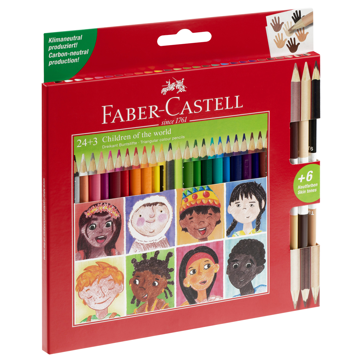 УЦЕНКА - Карандаши цветные Faber-Castell , 24цв.,"Дети мира" заточ.+3цв., картон, европодвес. (осн 375096)