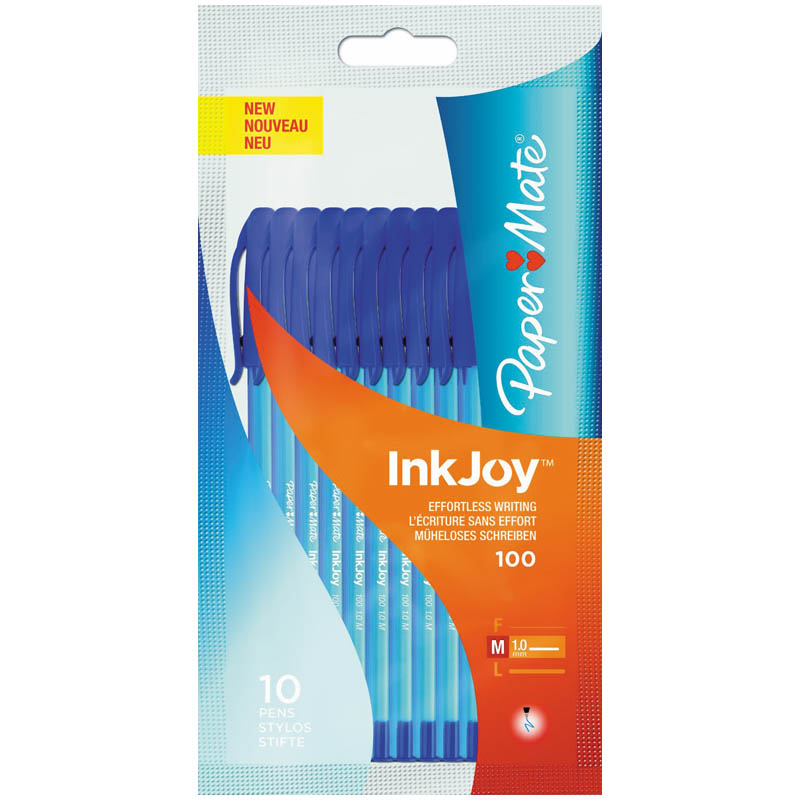 Набор шариковых ручек Paper Mate "InkJoy", 100, 10шт., синие, трехгран., пакет, европодвес