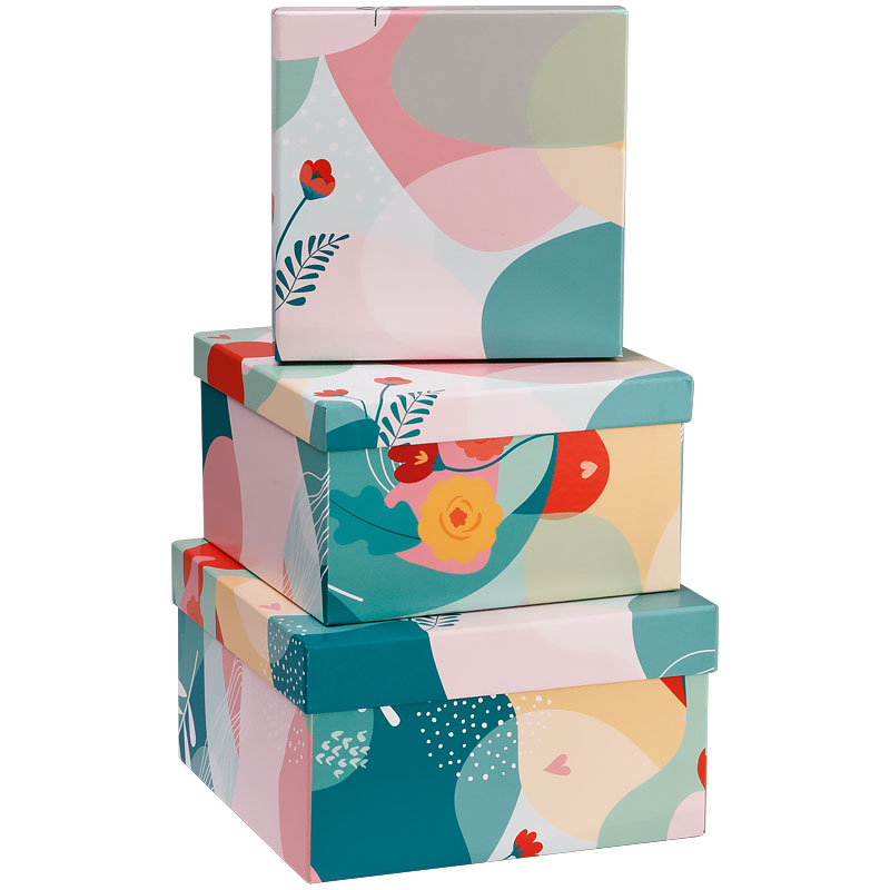 Набор квадратных коробок 3в1, MESHU "Fleur", (19,5*19,5*11-15,5*15,5*9см)