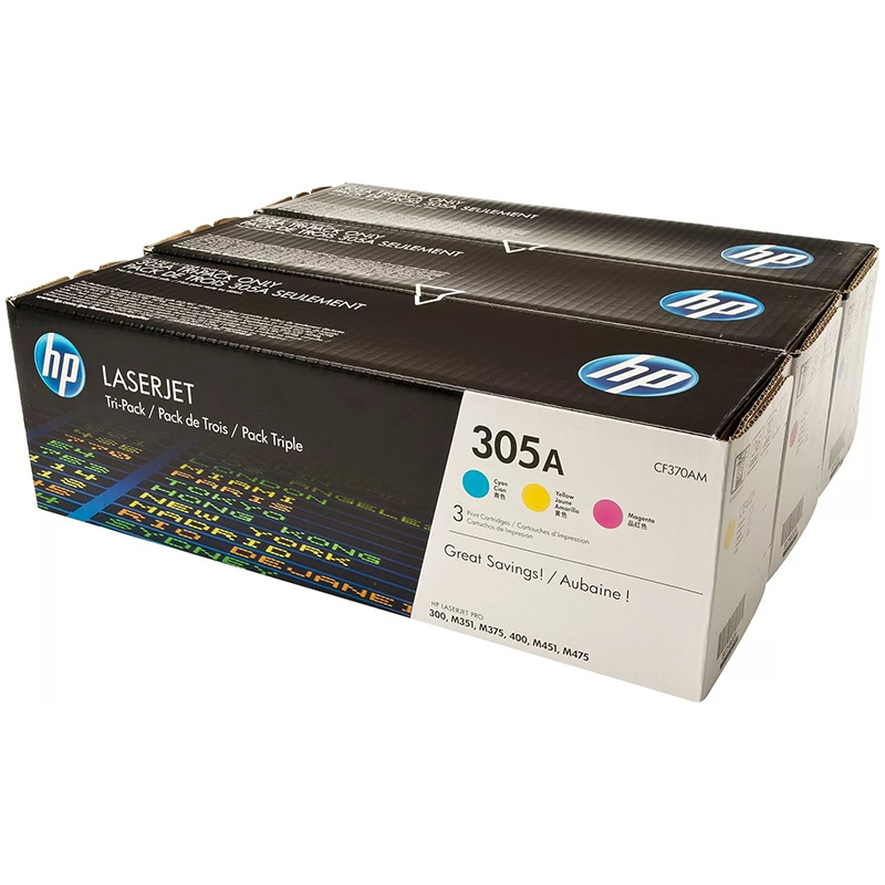Набор картриджей ориг. HP CF370AM (№305A; упак. 3шт; C/M/Y)  для CLJ M451 (3*2,6000стр)