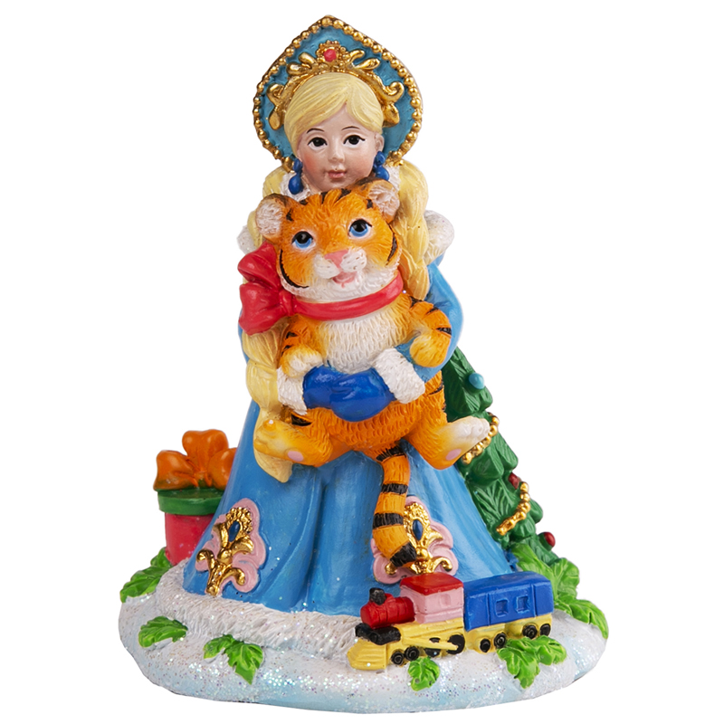 Новогоднее украшение "Снегурка с тигренком", полирезина, 6*10*8см