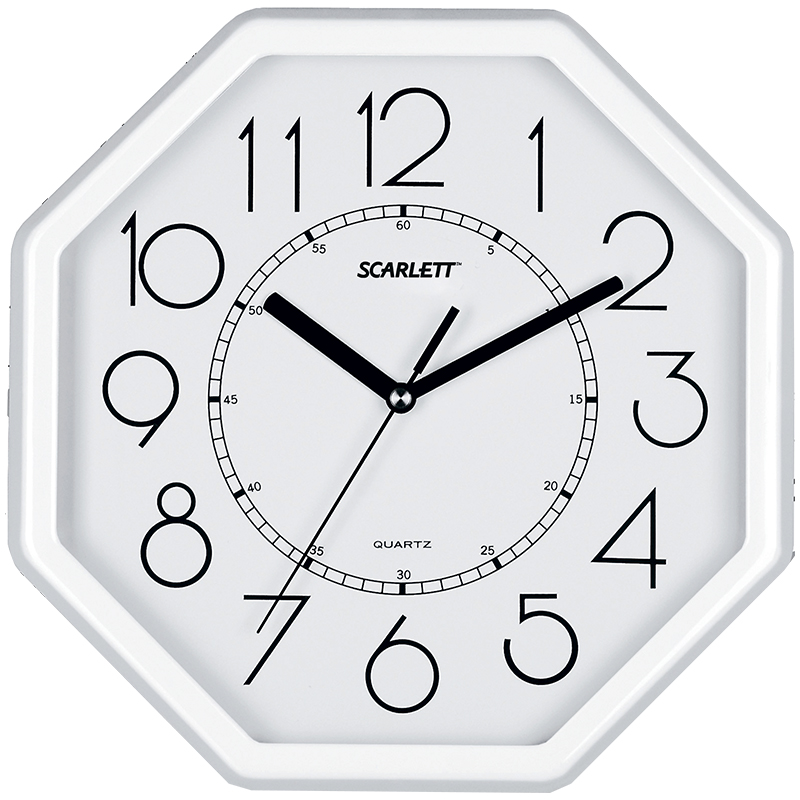 Часы настенные ход плавный, Scarlett SC-16D, восьмигранные, 26,1*26,1*4.2, бел/черн. рамка
