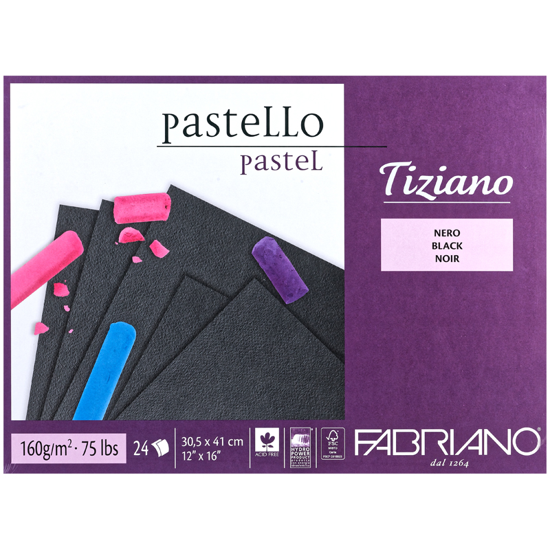 Альбом для пастели 24л., А3, на склейке Fabriano "Tiziano", 160г/м2, черная бумага