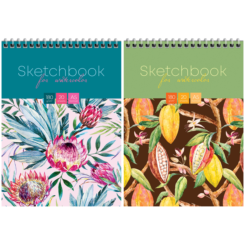 Скетчбук-блокнот для акварели 20л. А5 на гребне ArtSpace "Exotic flowers", 180г/м2