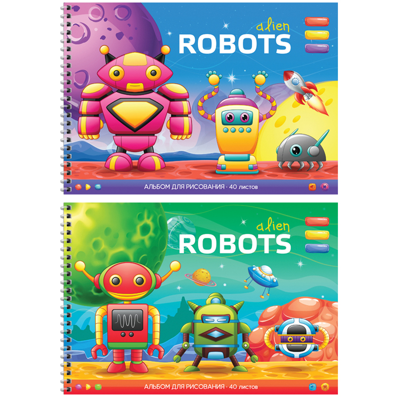 Альбом для рисования 40л., А4, на гребне ArtSpace "Funny robots"