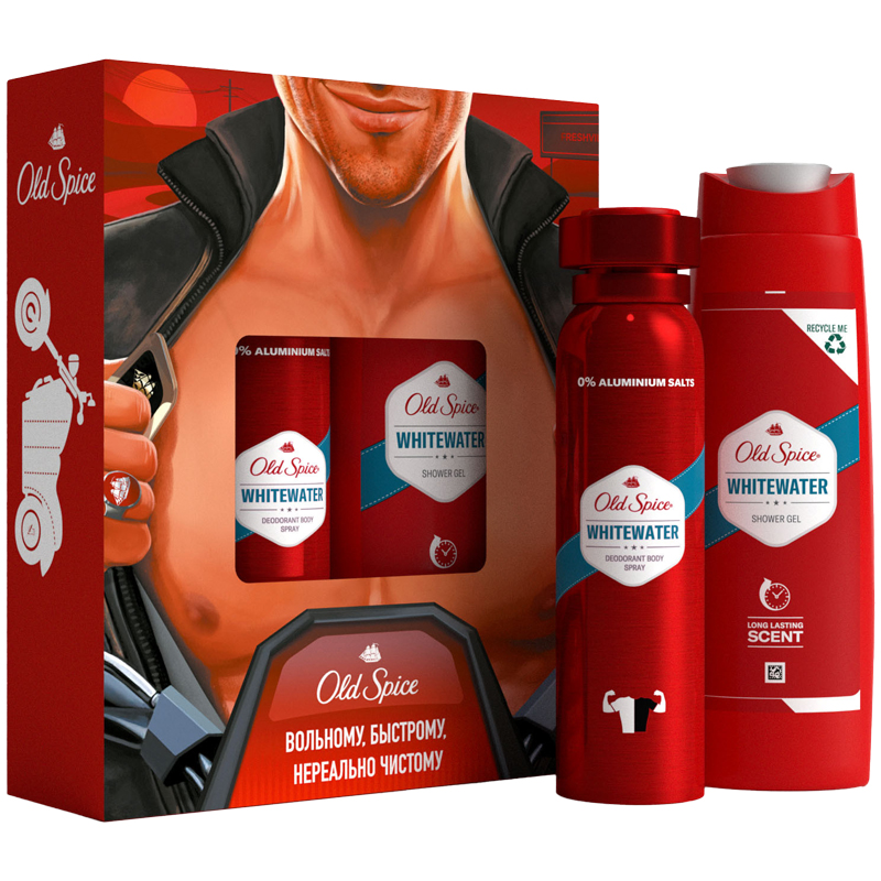 Подарочный набор Old Spice "WhiteWater" (гель для душа 250мл + дезодорант спрей 150мл)
