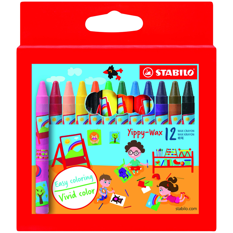 Карандаши восковые Stabilo "Swano", 12цв., круглые, картон, европодвес