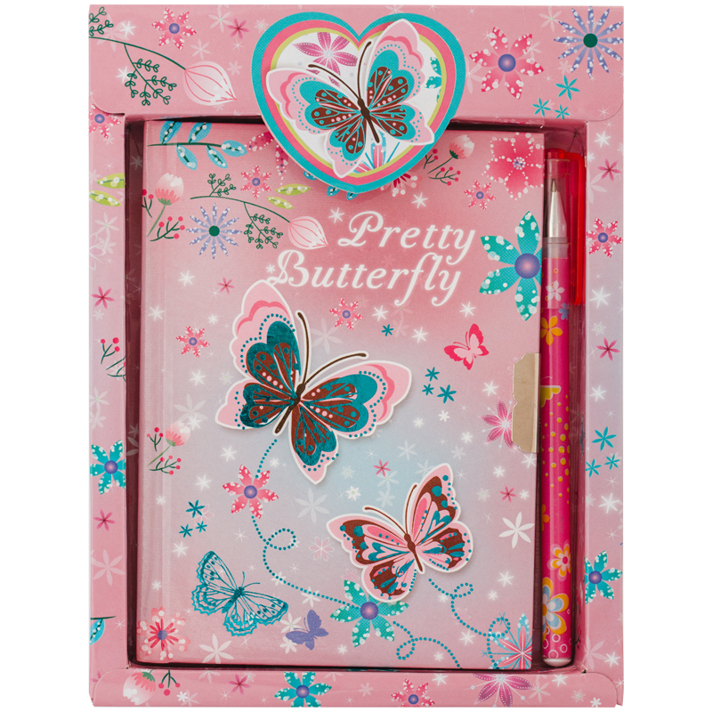 Записная книжка 7БЦ А6 64л. ArtSpace "Butterfly", метал. замок + ручка шарик., блестки, подар. уп.