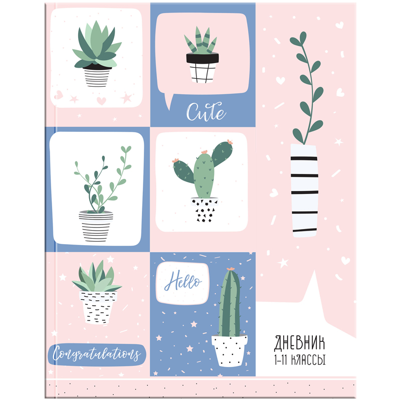 Дневник 1-11 кл. 40л. (твердый) "Cactus", матовая ламинация