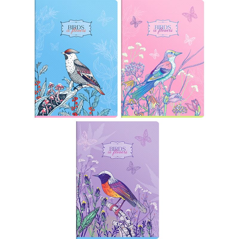 Тетрадь 96л., А4, клетка ArtSpace "Цветы. Birds in flower", ТВИН-лак