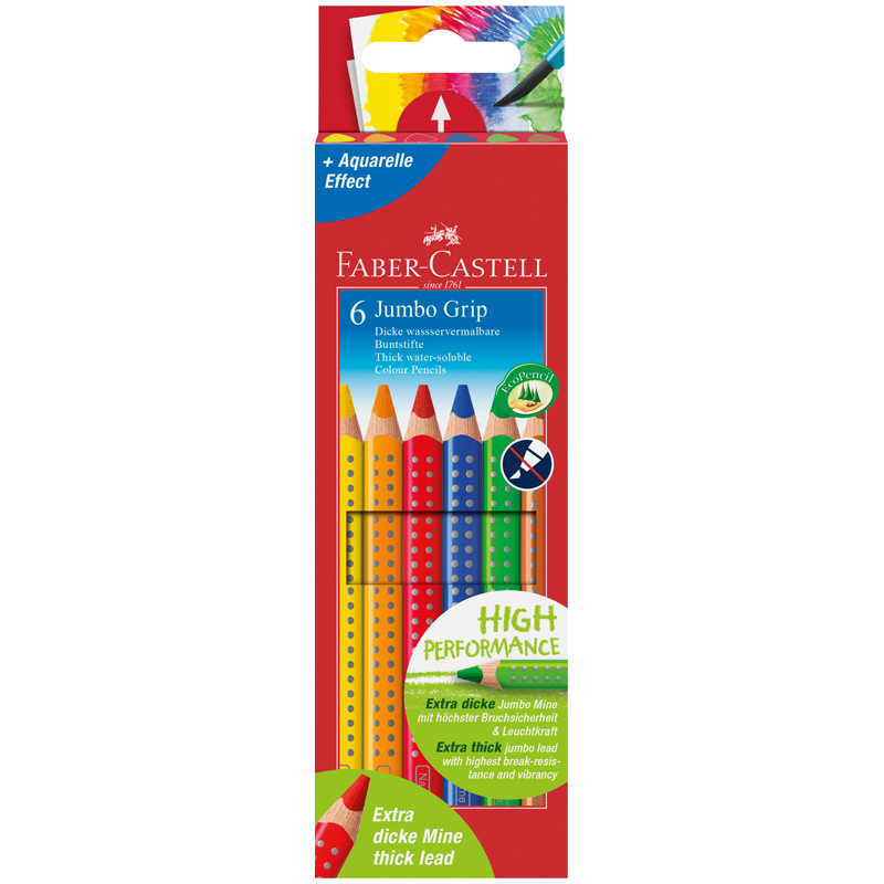Карандаши цветные Faber-Castell "Jumbo Grip", 06цв., трехгр., утолщен., заточен., картон, европодвес