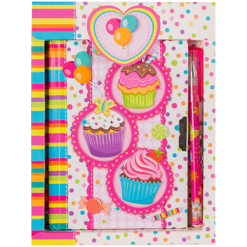Записная книжка 7БЦ А6 64л. ArtSpace "Cupcake" метал. замок + ручка шарик., блестки, подар.уп.