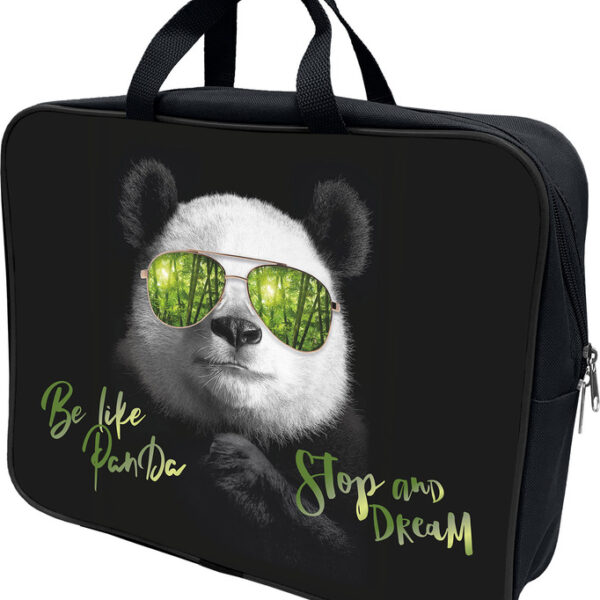 Папка-портфель Lamark Panda/Панда, А4, 1 отделение, на молнии, с ручками, карман внутри, усиленное дно, печать по ткани с одной стороны