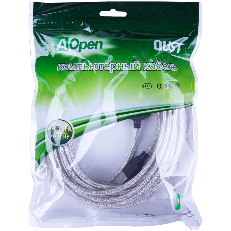 Кабель USB 2.0 удлинительный Aopen, ACU823-10м, активный, repeater A-->A, 10м