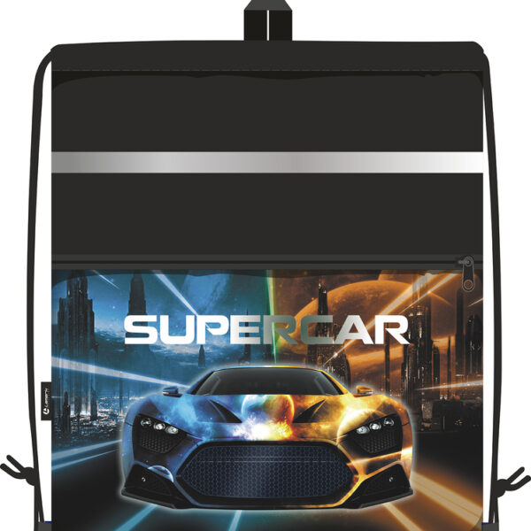 Сумка для сменной обуви Lamark Supercar/Суперкар, 41х48 см, на шнурке, карман на молнии, полноцветная печать на кармане, светоотражающая лента, ручка-петля